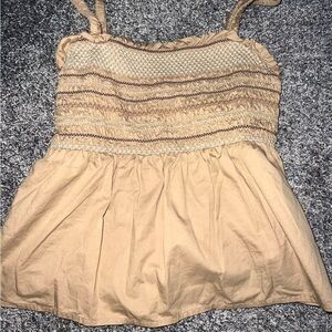 Women's Tan Beige Smocked Baby Doll Tank Top Size S
